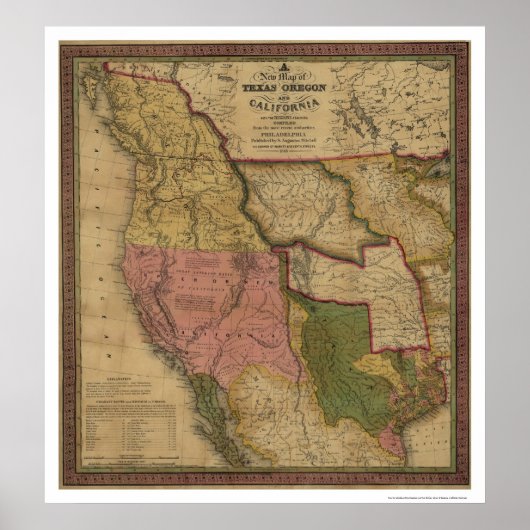 Texas, Oregon & California Map - 1846 Poster (Vorne)