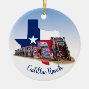 Texas outline & Cadillac Ranch Cars Keramik Ornament