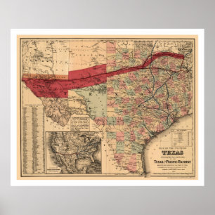 Texas & Pacific Railroad Karte 1873 Poster