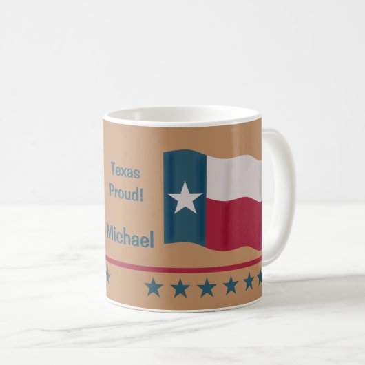 Texas Proud Lone Star Flaggenname Personalisiert Kaffeetasse (VorderseiteRechts)