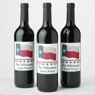 Texas Proud Long Star Flag Personalisiert Weinetikett