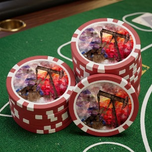 Texas Pumpjack-Aquarell mit Texas-Flaggen-Kunst Pokerchips