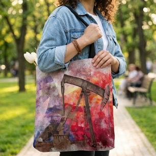 Texas Pumpjack-Aquarell mit Texas-Flaggen-Kunst Tasche