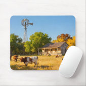 Texas Ranch House in Fall with Longhorns Mousepad (Mit Mouse)