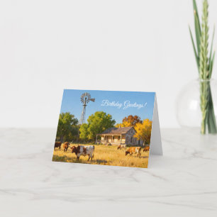 Texas Ranch House und Longhorns zum Herbst-Geburts Karte