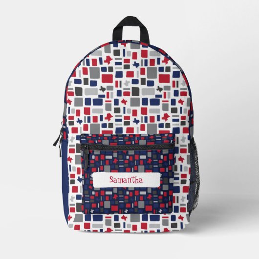 Texas Red & Blue Wonky Squares & Rectangle Bedruckter Rucksack (Vorderseite)