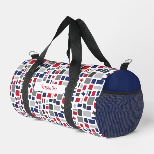 Texas Red & Blue Wonky Squares & Rectangle Duffle Bag (Rechte Ecke)