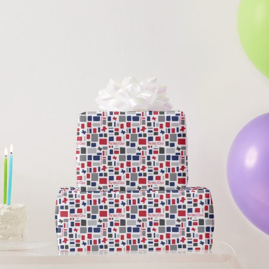 Texas Red & Blue Wonky Squares & Rectangle Geschenkpapier (Partygeschenke)