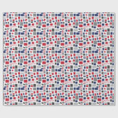 Texas Red & Blue Wonky Squares & Rectangle Geschenkpapier (Flach)
