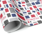 Texas Red & Blue Wonky Squares & Rectangle Geschenkpapier (Rolleneckpunkt)