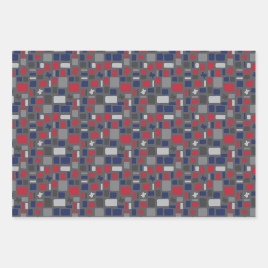 Texas Red & Blue Wonky Squares & Rectangle Geschenkpapier Set (Vorderseite 3)