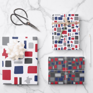 Texas Red & Blue Wonky Squares & Rectangle Geschenkpapier Set