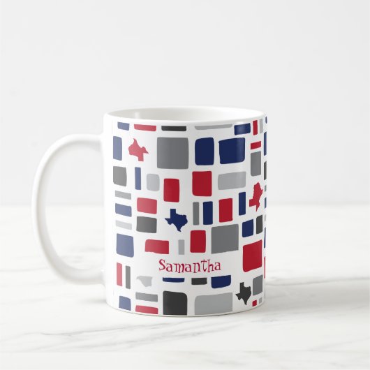 Texas Red & Blue Wonky Squares & Rectangle Kaffeetasse (Links)