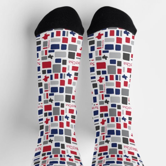 Texas Red & Blue Wonky Squares & Rectangle Socken (Oben)