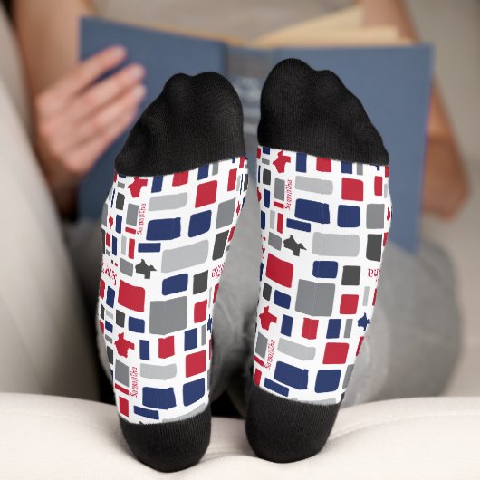 Texas Red & Blue Wonky Squares & Rectangle Socken (Unterseite)