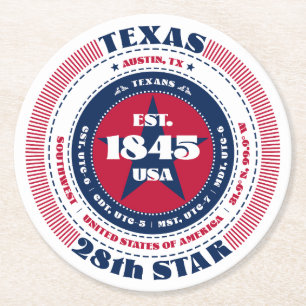 Texas Red White Blue Typografie Runder Pappuntersetzer