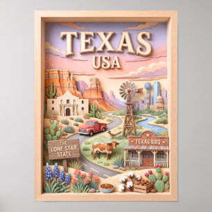 Texas-Reise-Sehenswürdigkeiten Vintage Western Lan Poster