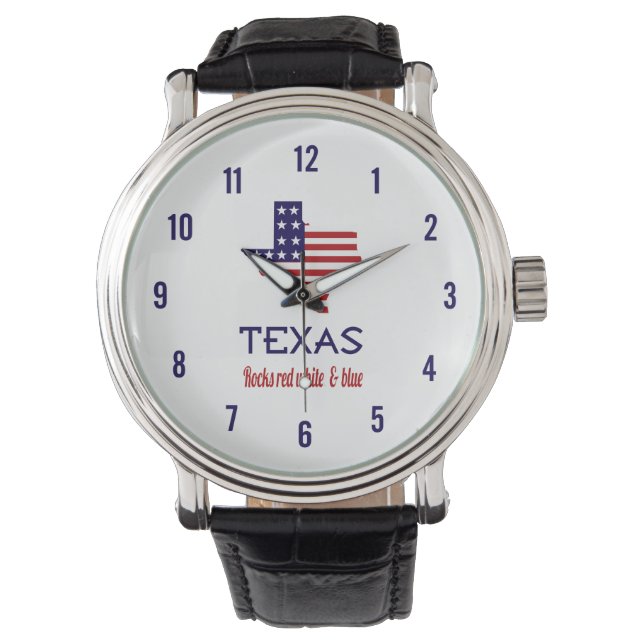 Texas Rocks Red White & Blue Watch Armbanduhr (Vorderseite)