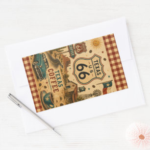 Texas Route 66 Coffee Ranch Morning Roadside Stimm Rechteckiger Aufkleber