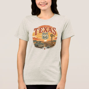 Texas Route 66 Vintage-Sonnenuntergangsgrafik Tri-Blend Shirt