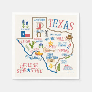 Texas-Sehenswürdigkeit-Karten-Servietten Serviette