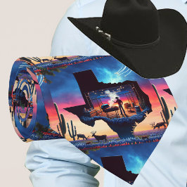 Texas Shape GRILLEN Pit Cowboy Deer Sunset Krawatte