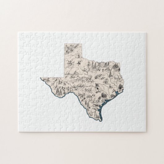 Texas Shaped Texan Vintag Lone Star Picture Map Puzzle (Horizontal)