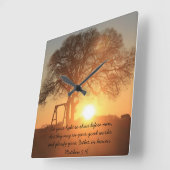 Texas Sonnenaufgang, Zitat von Matthew 5:16 Quadratische Wanduhr (Winkel)