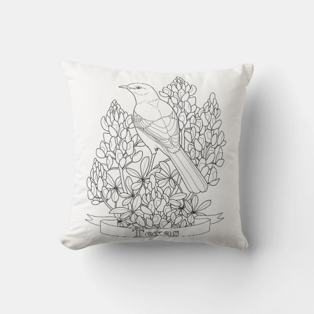 Texas Staat Bird & Blume Farbseite Kissen (Vorderseite)