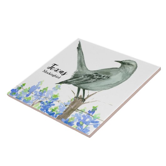 Texas Staat Bird Mockingbird Bluebonnet Fliese (Seite)