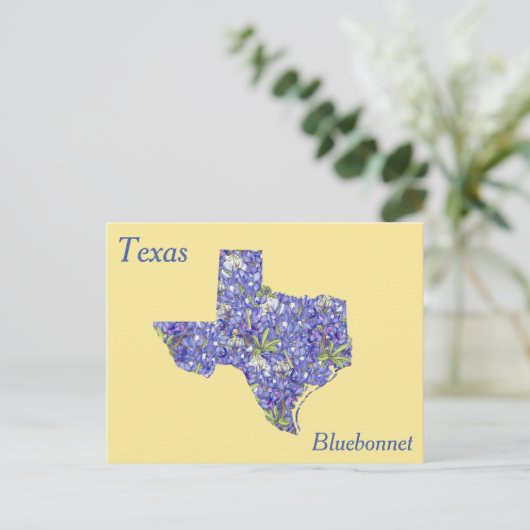 Texas Staat Blume Collage Map Postkarte (Stehend Vorderseite)