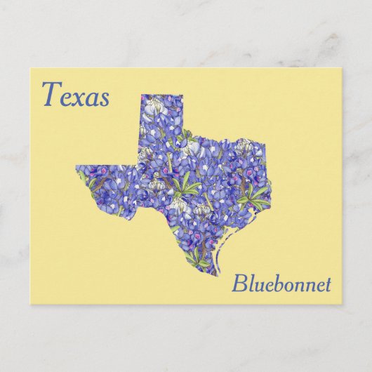 Texas Staat Blume Collage Map Postkarte (Vorderseite)