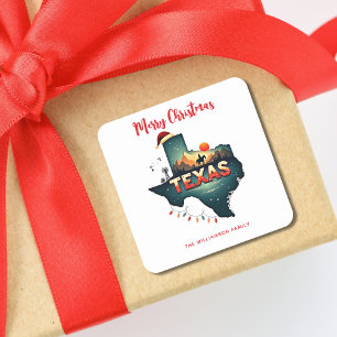 Texas Staat Frohe Weihnachten Custom Holiday Quadratischer Aufkleber