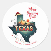 Texas Staat Frohe Weihnachten Y'all Custom Holiday Runder Aufkleber (Vorderseite)