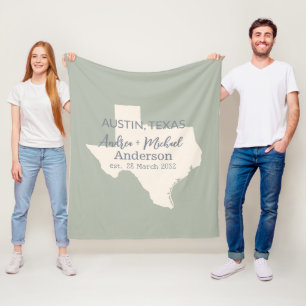 Texas Staat Karte Coupé Name und Datum Hochzeit Fleecedecke