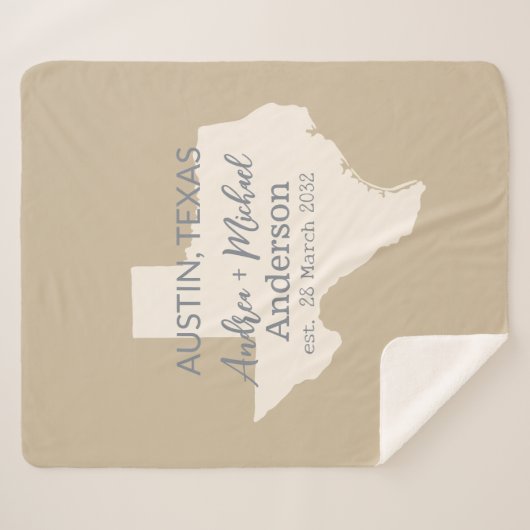Texas Staat Karte Coupé Name und Datum Hochzeit Sherpadecke (Vorderseite (Horizontal))