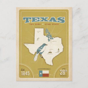 Texas Staat Map Der einstündige Staat Postkarte