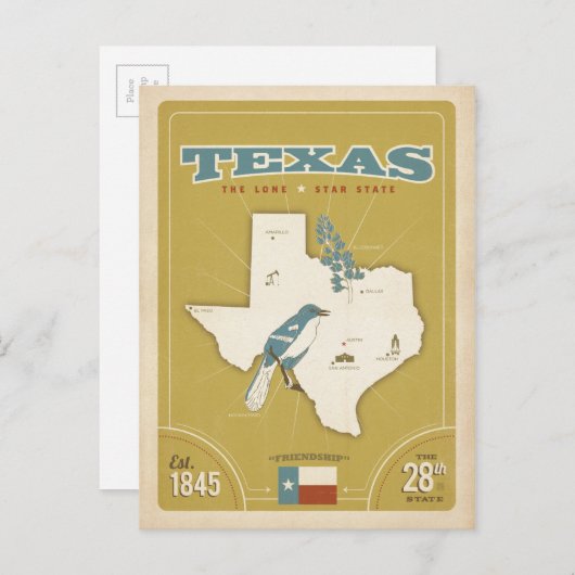 Texas Staat Map | Der einstündige Staat Postkarte (Vorne/Hinten)