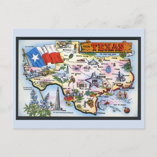 Texas Staat Map Postcard Postkarte (Vorderseite)