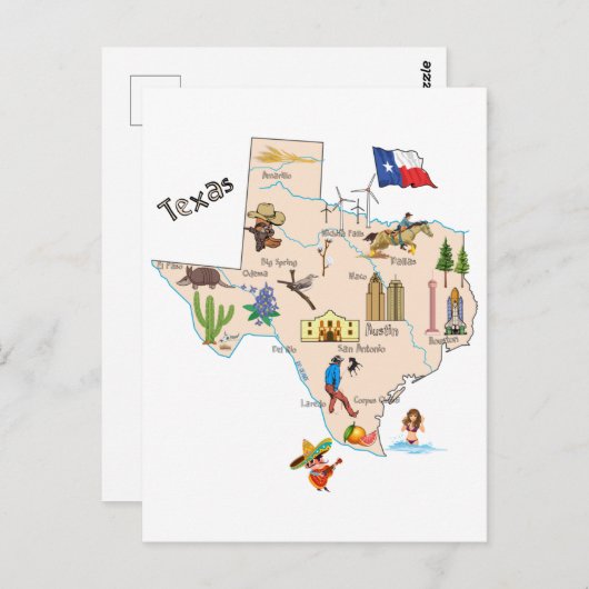 Texas Staat Map Postkarte (Vorne/Hinten)
