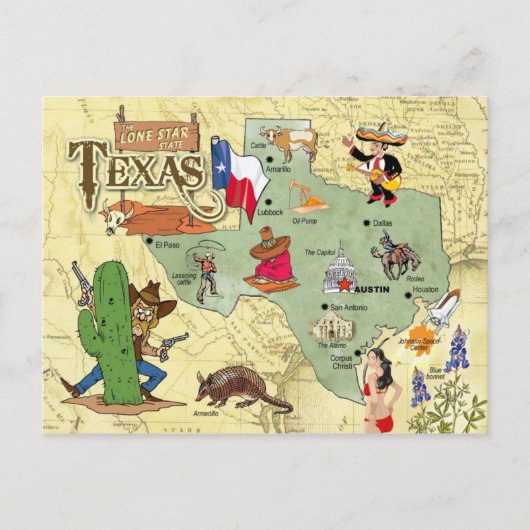 Texas Staat Map Postkarte (Vorderseite)