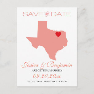 Texas Staat Map Save the Date Ankündigungspostkarte