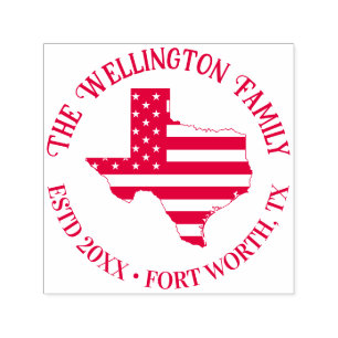 Texas Staat Map Stars Streifen Familienname Datum  Permastempel