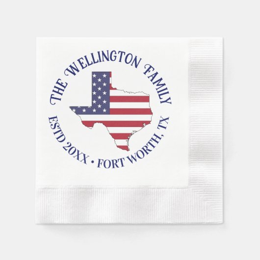 Texas Staat Map Stars Streifen Familienname Datum  Serviette (Vorderseite)