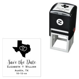 Texas Staat Map Wedding Save the Date DIY Hearts Permastempel