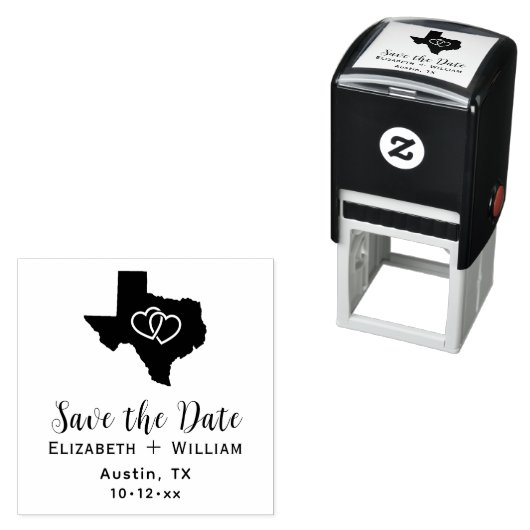 Texas Staat Map Wedding Save the Date DIY Hearts Permastempel (Beispiel)