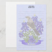 Texas Staat Mockingbird & Bluebonnet Blume Briefpapier (Vorne/Hinten)