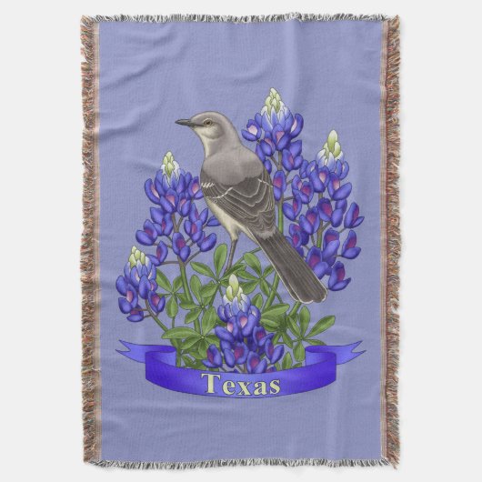 Texas Staat Mockingbird & Bluebonnet Blume Decke (Vorderseite Vertikal)