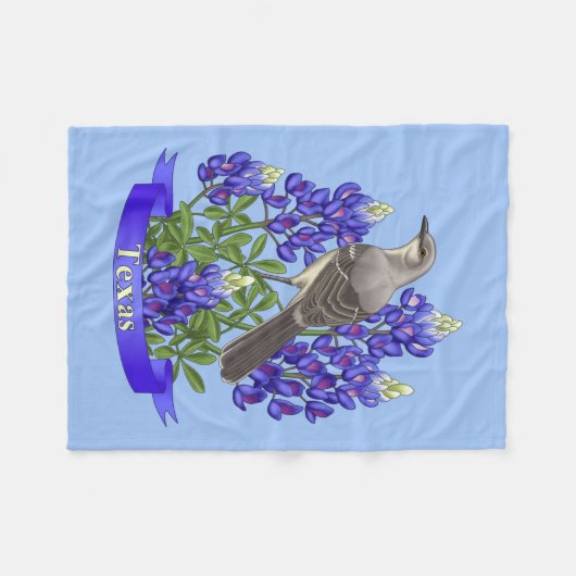 Texas Staat Mockingbird & Bluebonnet Blume Fleecedecke (Vorderseite (Horizontal))