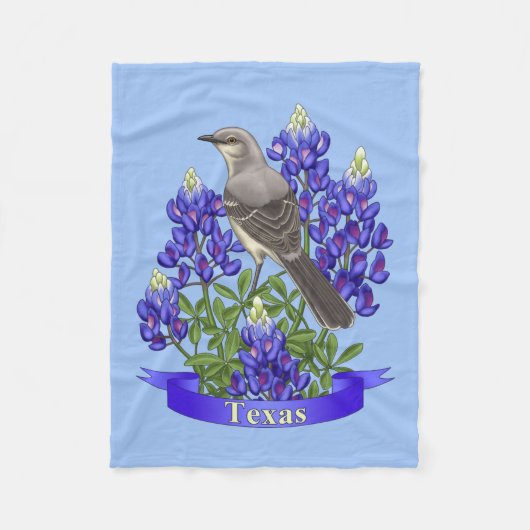 Texas Staat Mockingbird & Bluebonnet Blume Fleecedecke (Vorderseite)